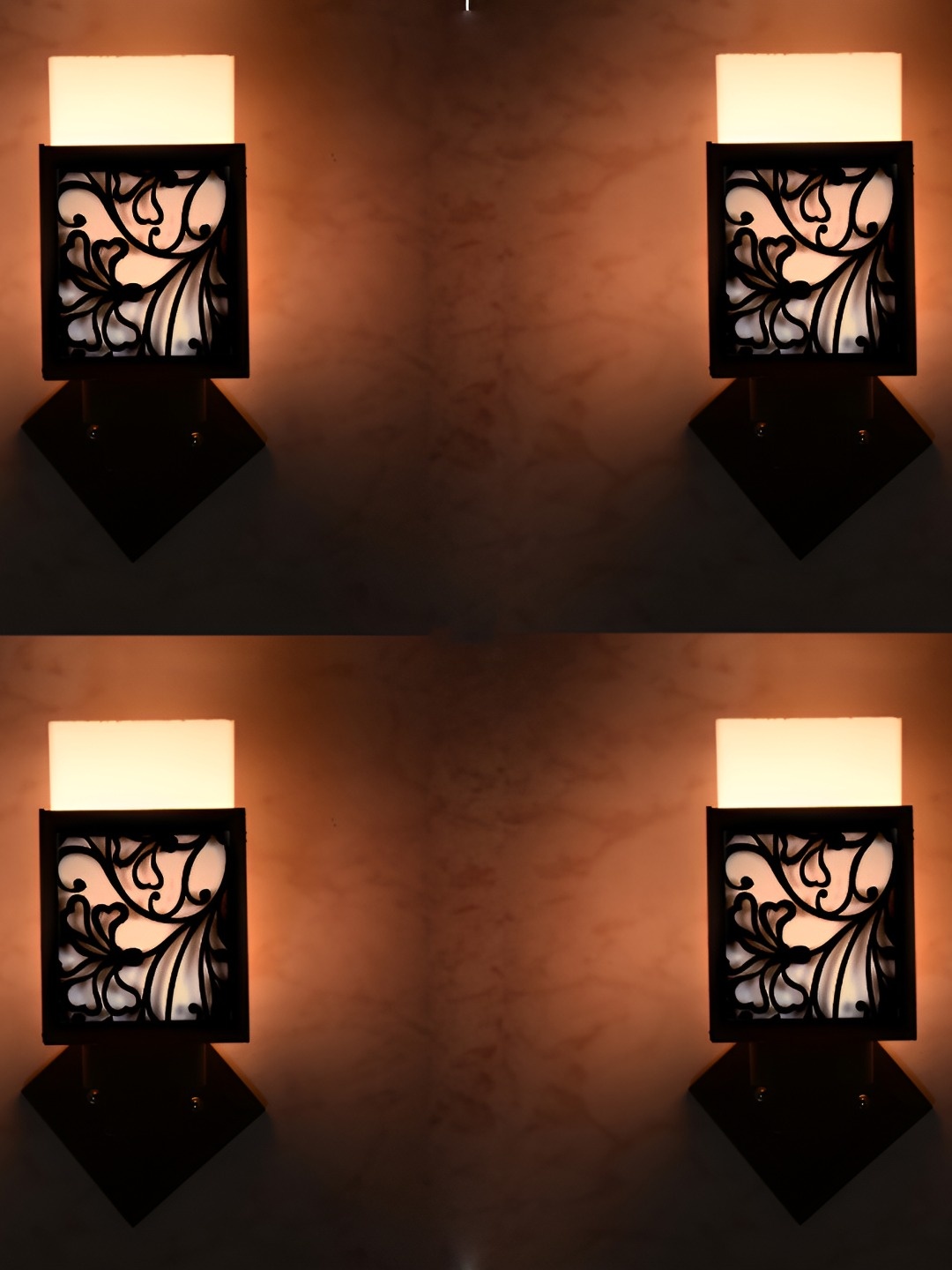 

Afast White & Black 4 Pieces Textured Contemporary Wood Square Shaped Wall Lamps