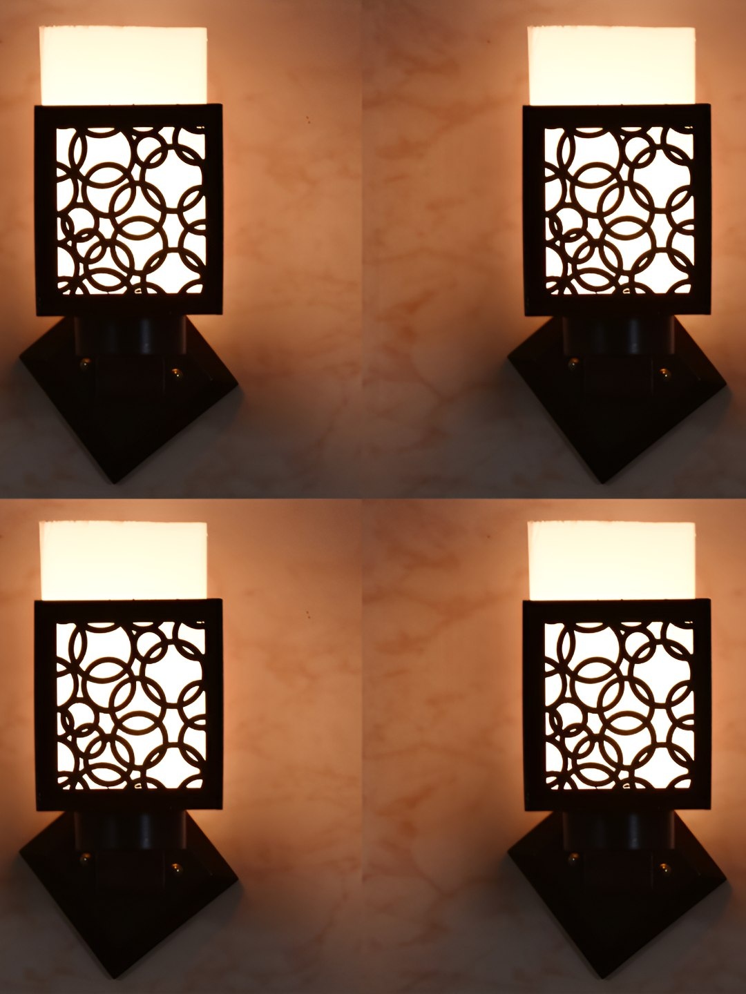 

Afast White & Black 4 Pieces Textured Wooden Square Shaped Wall Lamps