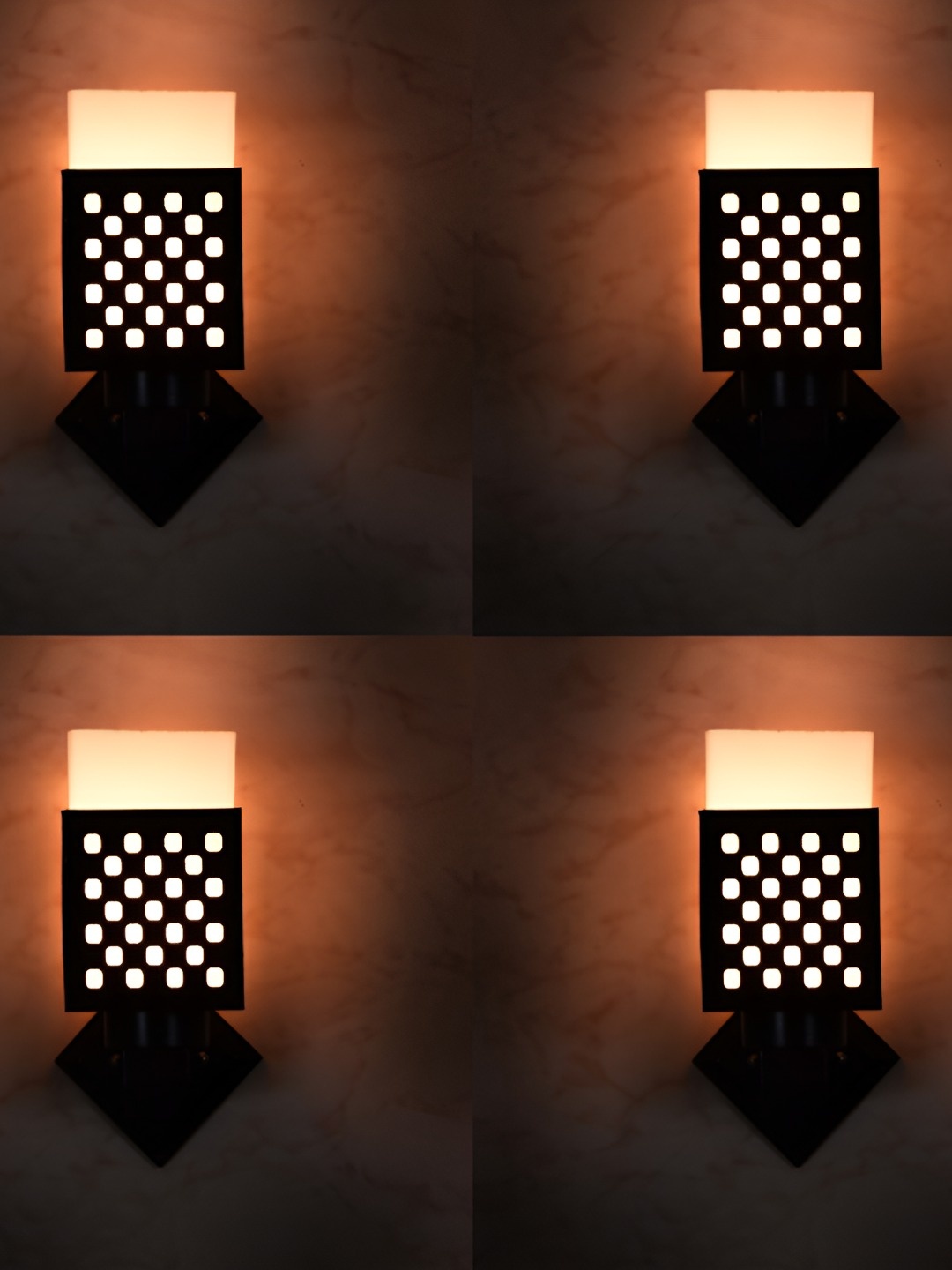 

Afast Black & White 4 Pieces Textured Wooden Square Shaped Wall Lamps