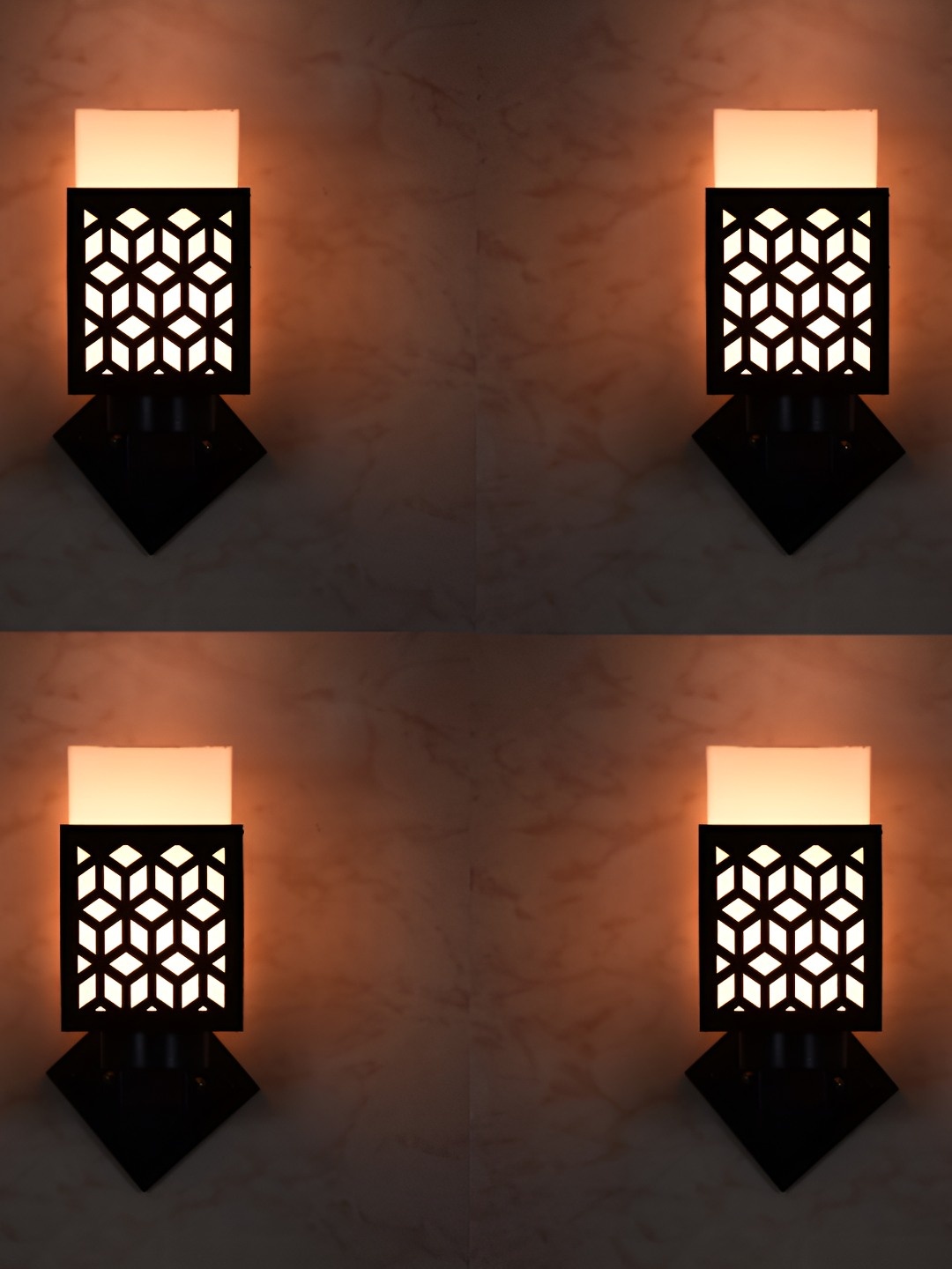 

Afast Black & White 4 Pieces Textured Wooden Traditional Square Shaped Wall Lamps