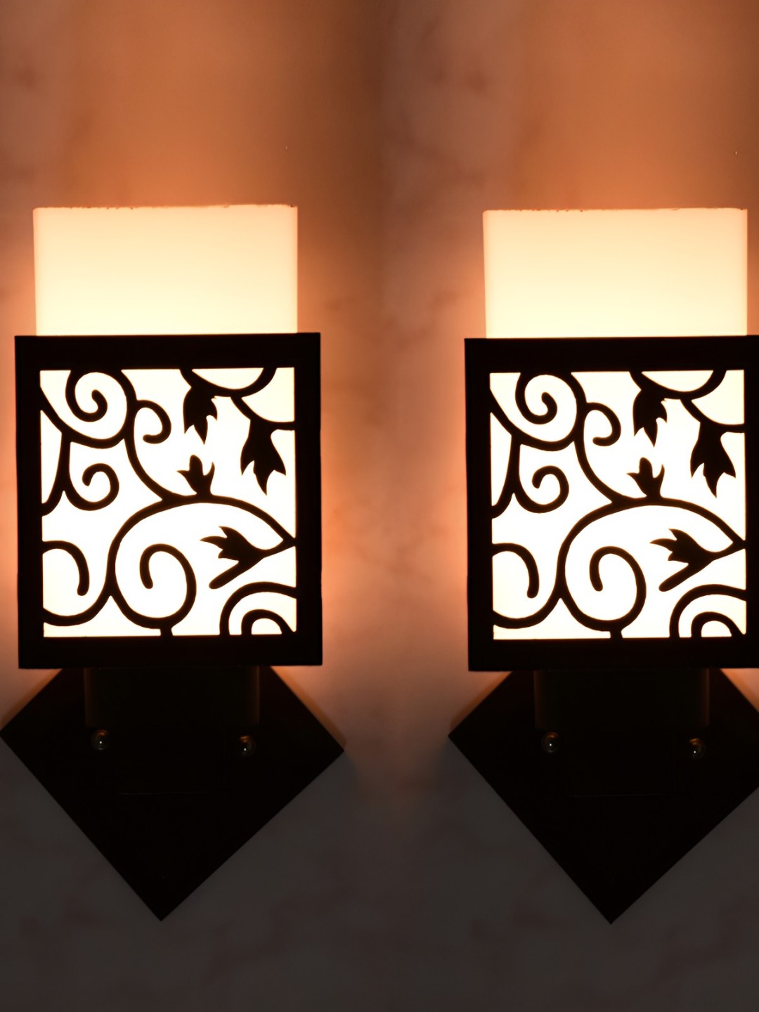 

Afast White & Black 2 Pieces Textured Wooden Square Shaped Wall Lamps