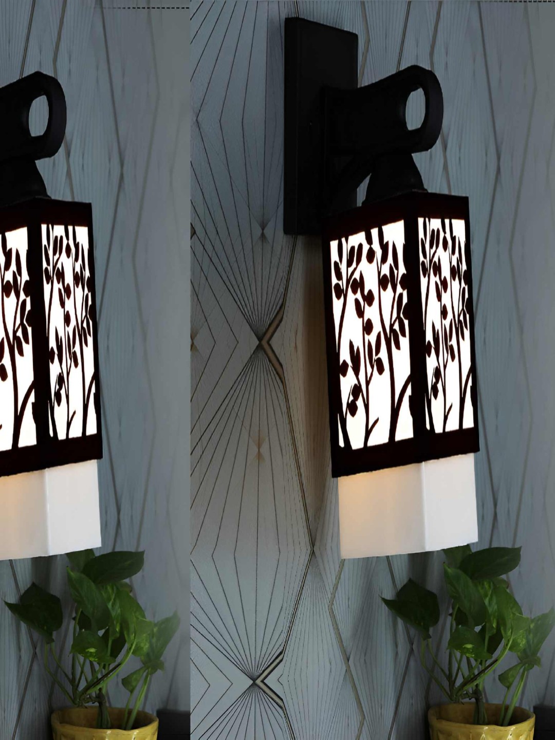 

Afast Black & White 2 Pieces Textured Wood Square Wall Lamps