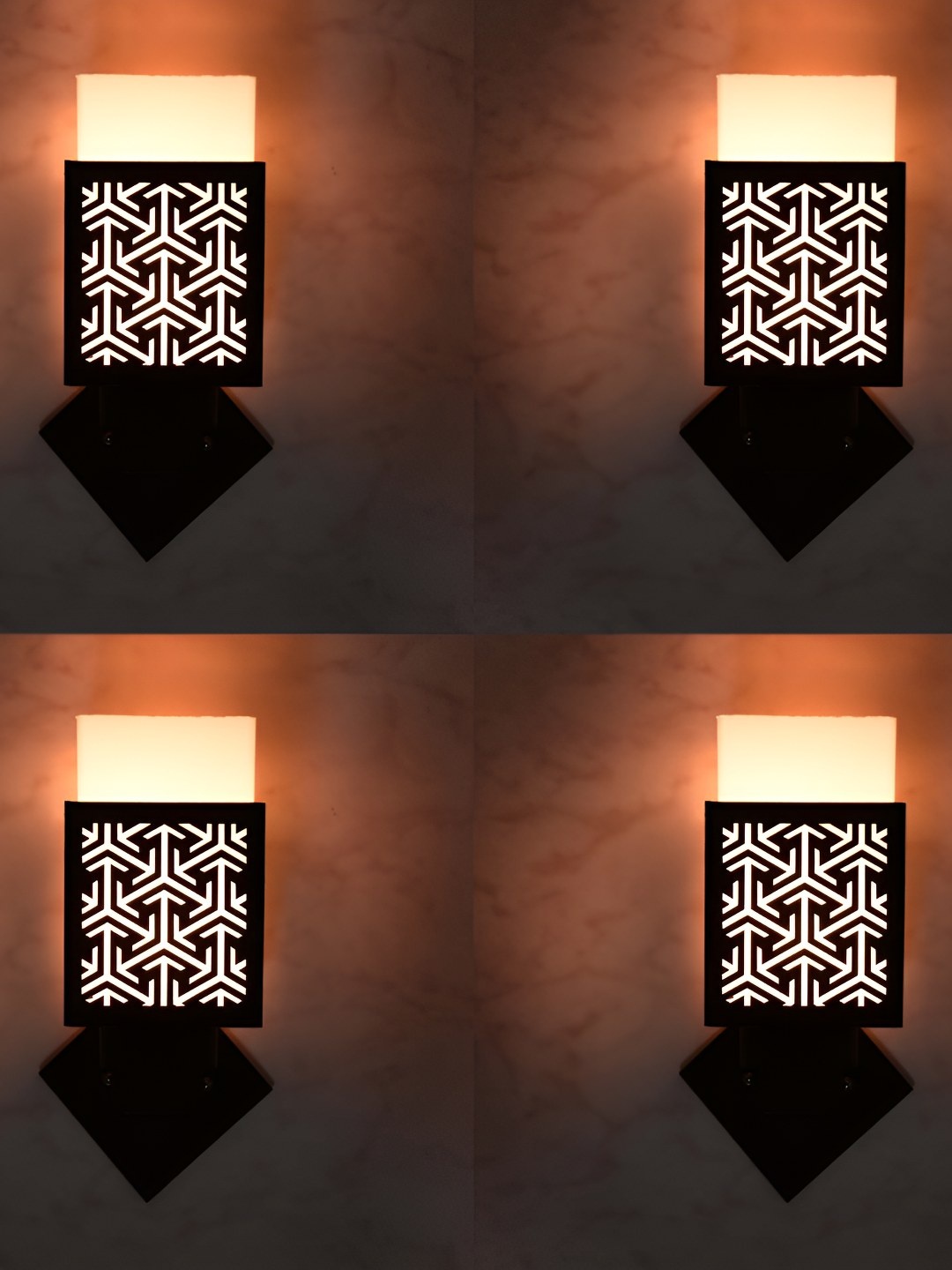 

Afast Black & White 4 Pieces Textured Wooden Traditional Square Shaped Wall Lamps