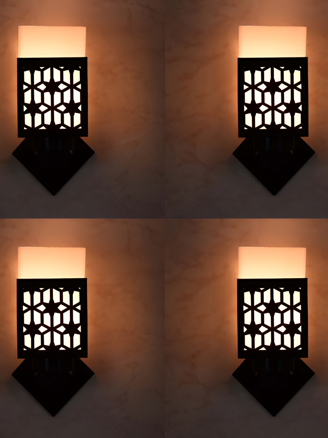 

Afast White & Black 4 Pieces Textured Contemporary Wood Square Shaped Wall Lamps