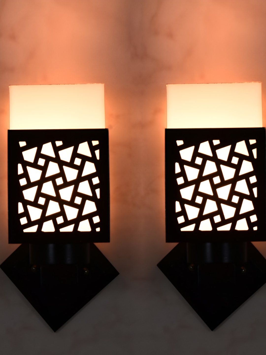 

Afast Brown & White 2 Pieces Wooden Textured Square Wall Lamps