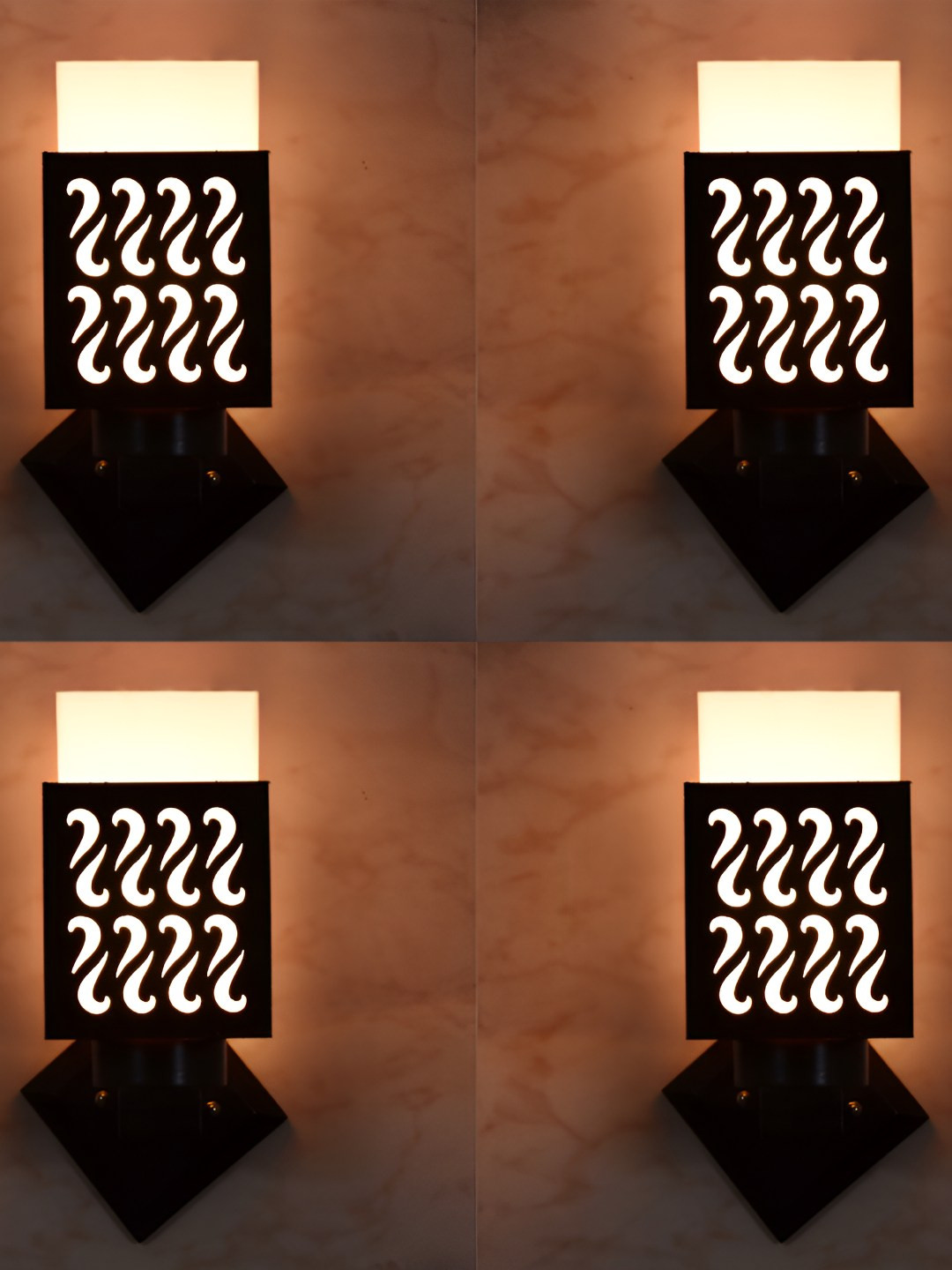 

Afast Black & White 4 Pieces Wooden Textured Square Wall Lamps