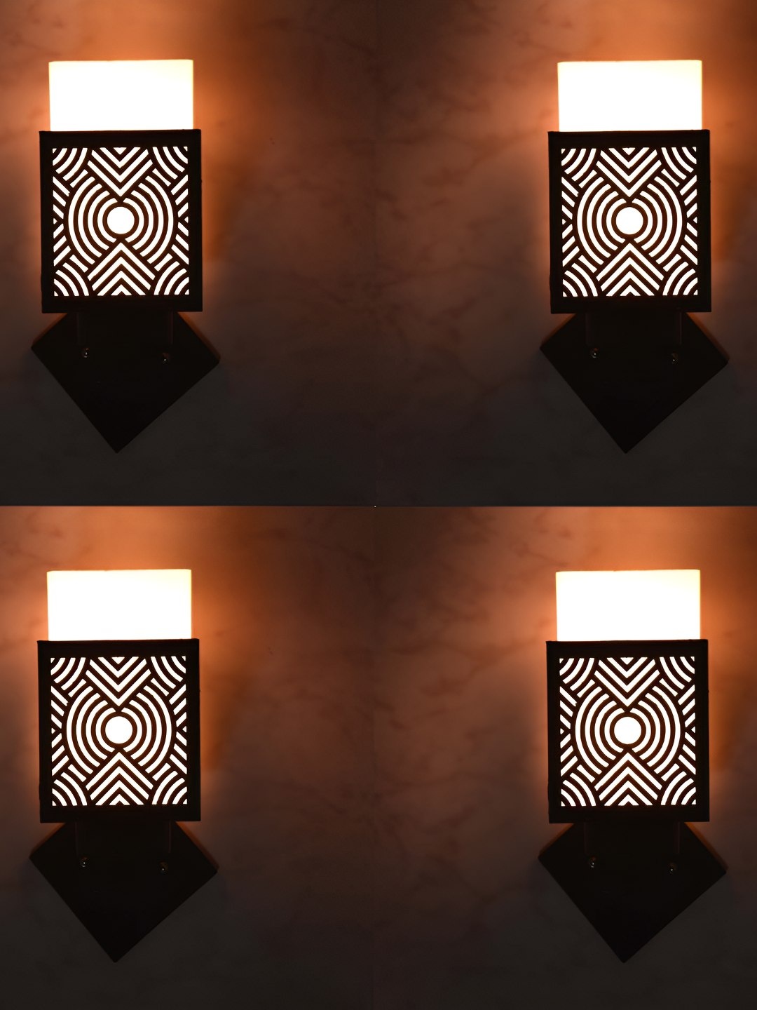 

Afast Brown White 4 Pieces Square Wooden Textured Wall Lamp