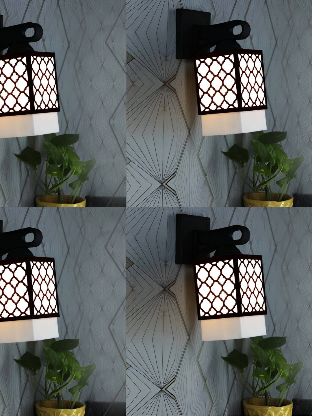 

Afast Black White 4 Pieces Square Wooden Textured Wall Lamps