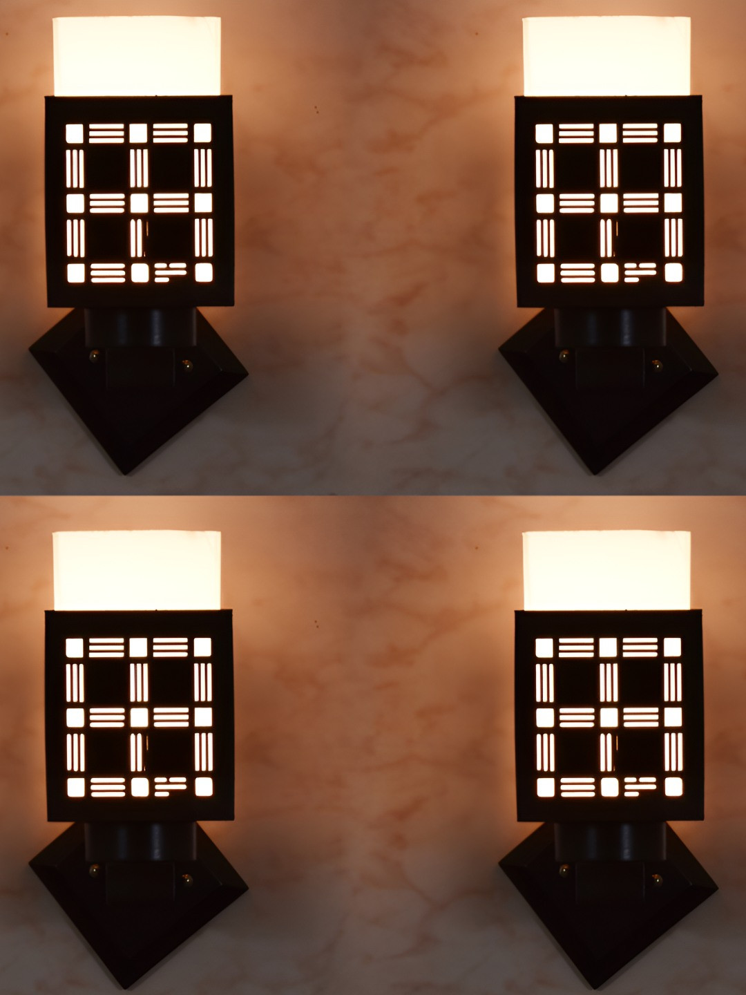 

Afast Black & White 4 Pieces Wooden Traditional Square Shaped Wall Lamps
