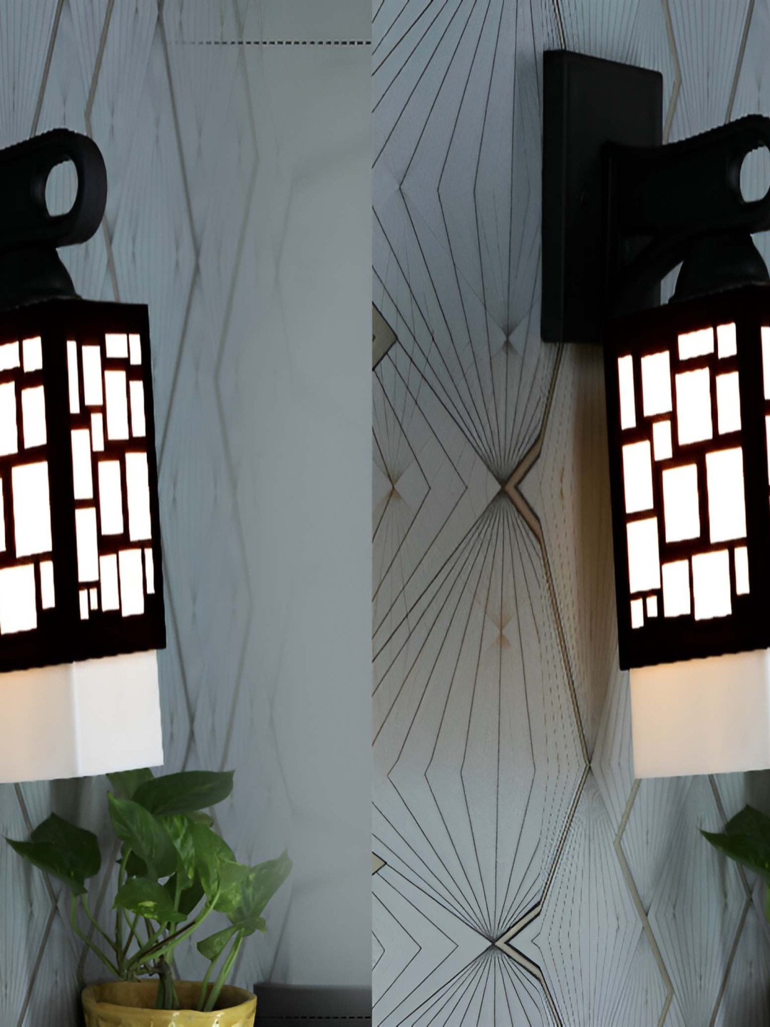 

Afast White & Black 2 Pieces Textured Contemporary Wood Square Shaped Wall Lamps