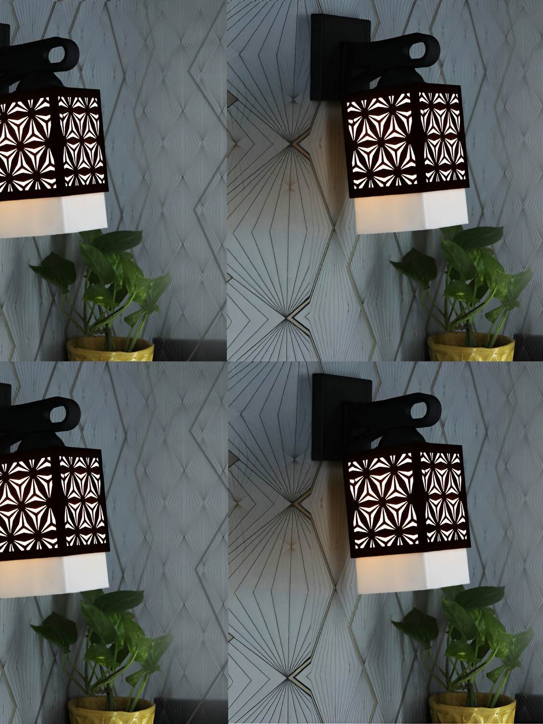

Afast Black & White 4 Pieces Textured Wooden Traditional Square Shaped Wall Lamps