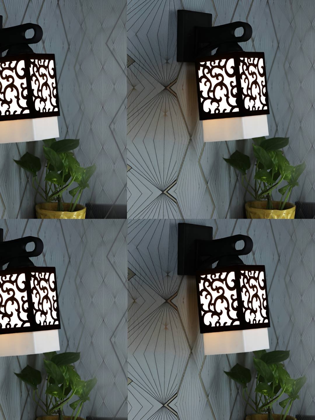 

Afast Black White 4 Pieces Square Wooden Textured Wall Lamps