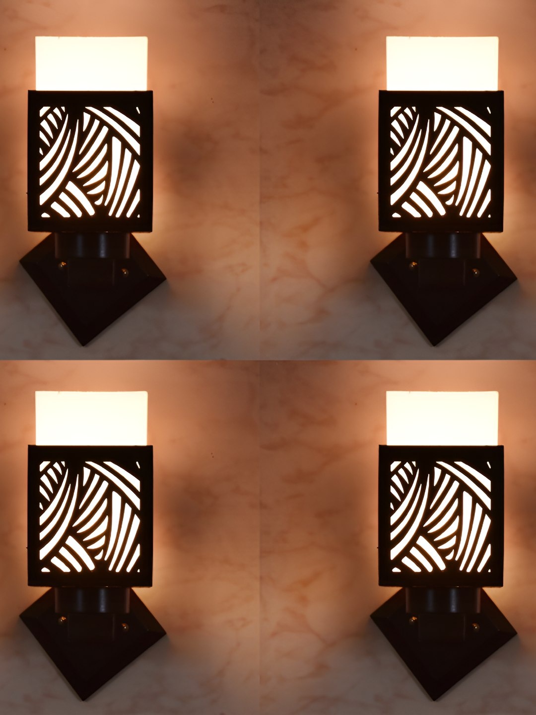 

Afast White & Black 4 Pieces Textured Contemporary Wood Square Shaped Wall Lamps