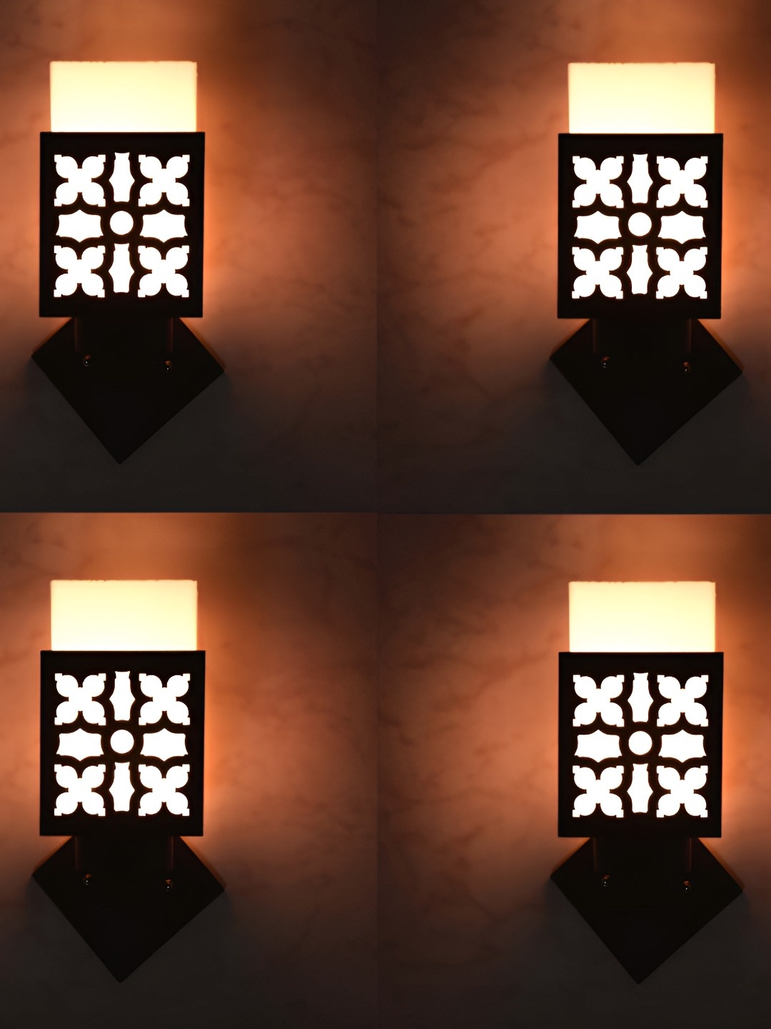 

Afast Brown & White 4 Pieces Textured Wooden Traditional Square Shaped Wall Lamp