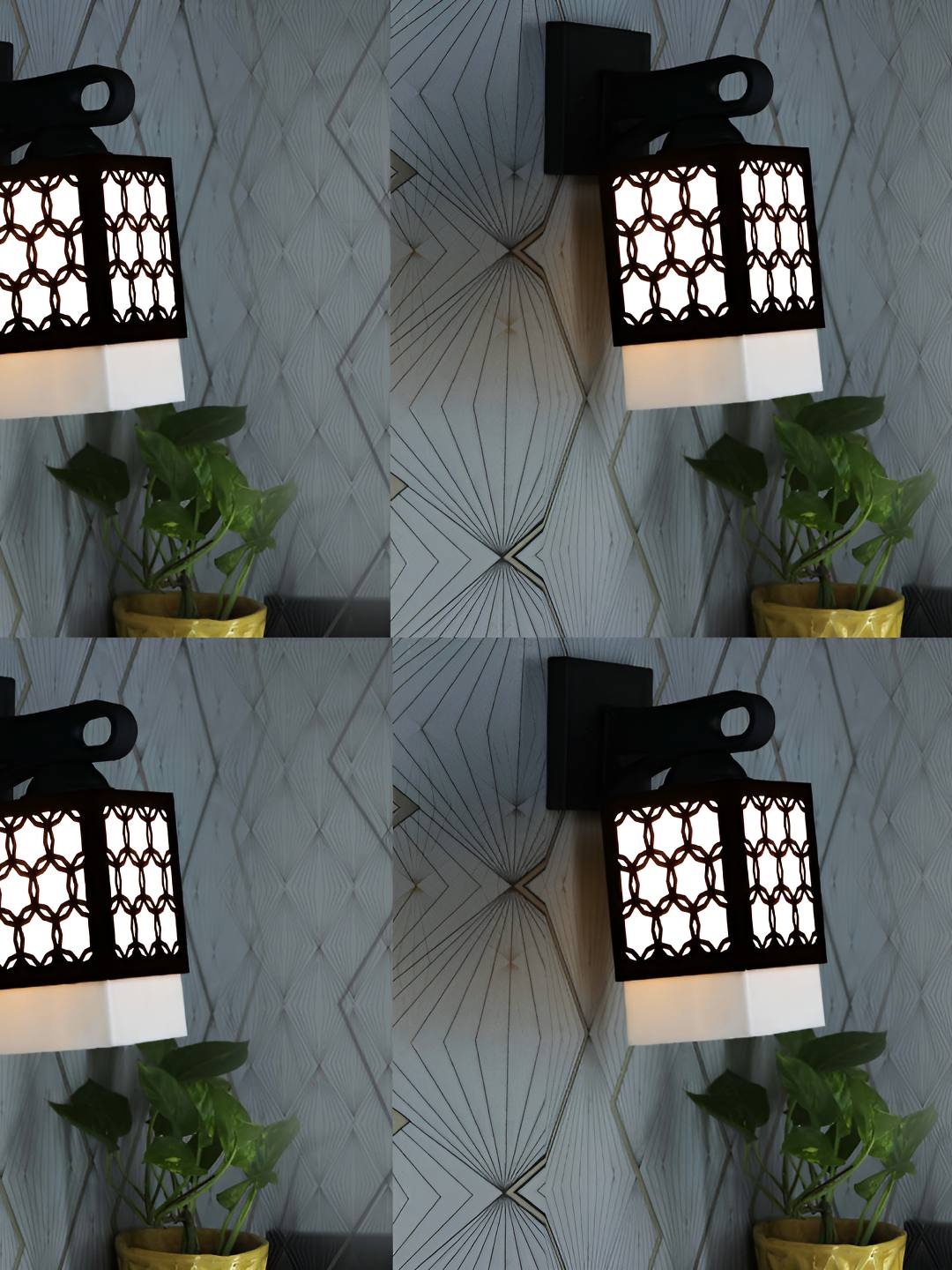 

Afast Black White 4 Pieces Square Wooden Textured Wall Lamps