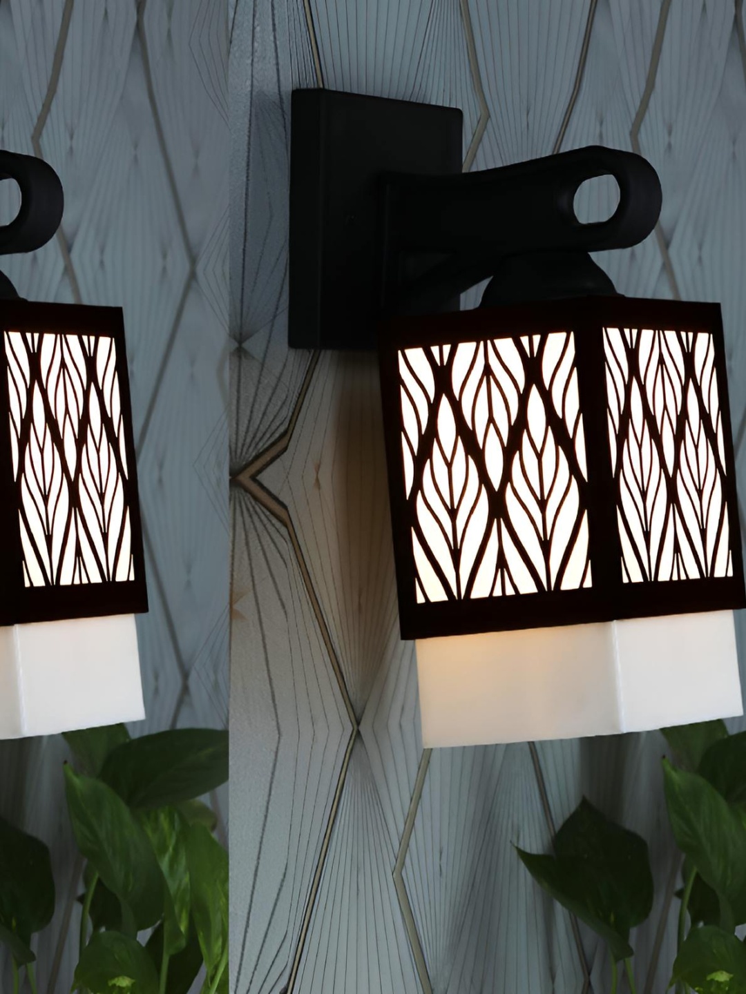 

Afast Black & White 2 Pieces Textured Wooden Traditional Square Shaped Wall Lamps