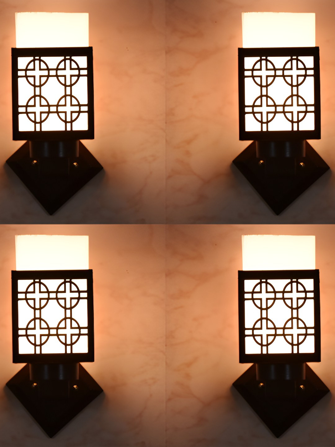 

Afast Brown & White 4 Pieces Textured Wooden Traditional Square Shaped Wall Lamps