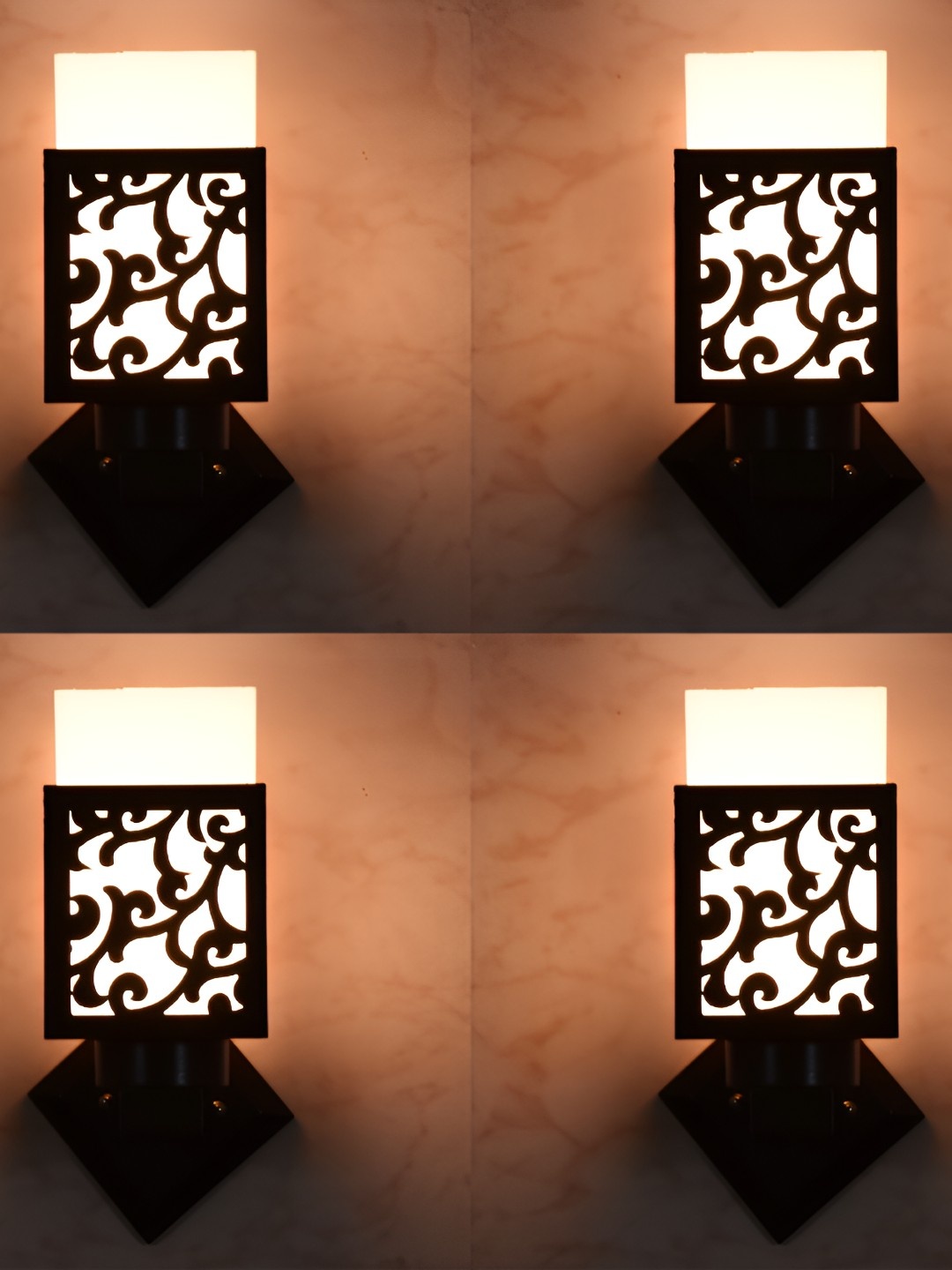

Afast Black& White 4 Pieces Textured Wooden Square Shaped Wall Lamps