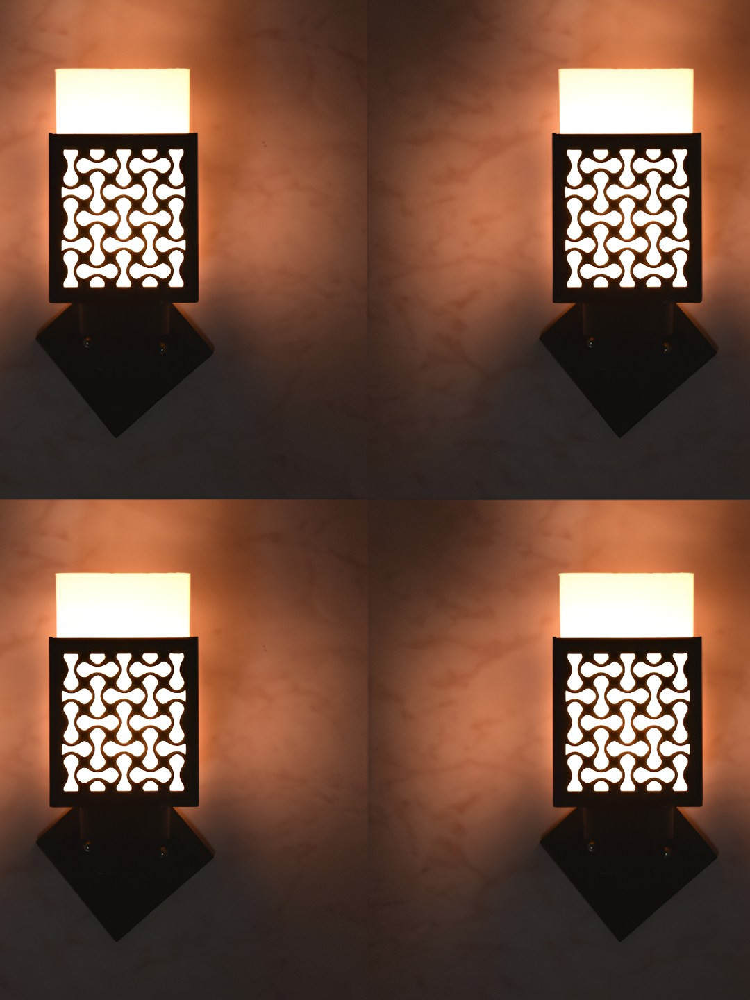 

Afast White & Black 4 Pieces Textured Contemporary Wood Square Shaped Wall Lamps