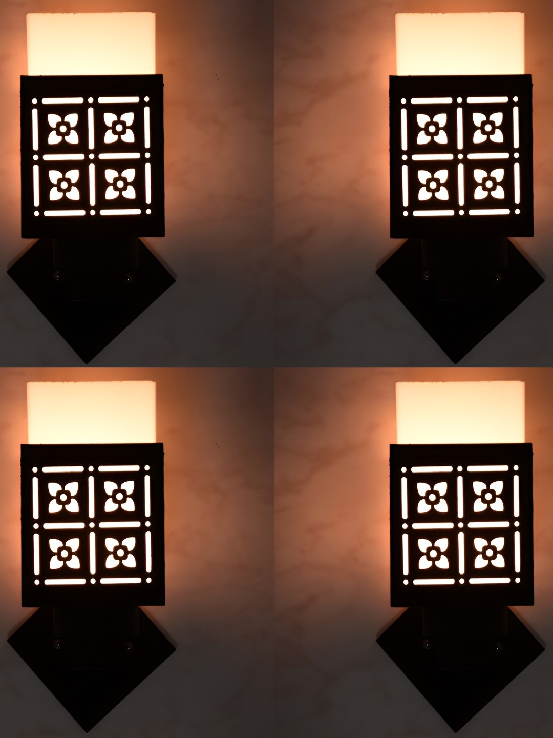 

Afast Black & White 4 Pieces Textured Wooden Traditional Square Shaped Wall Lamps