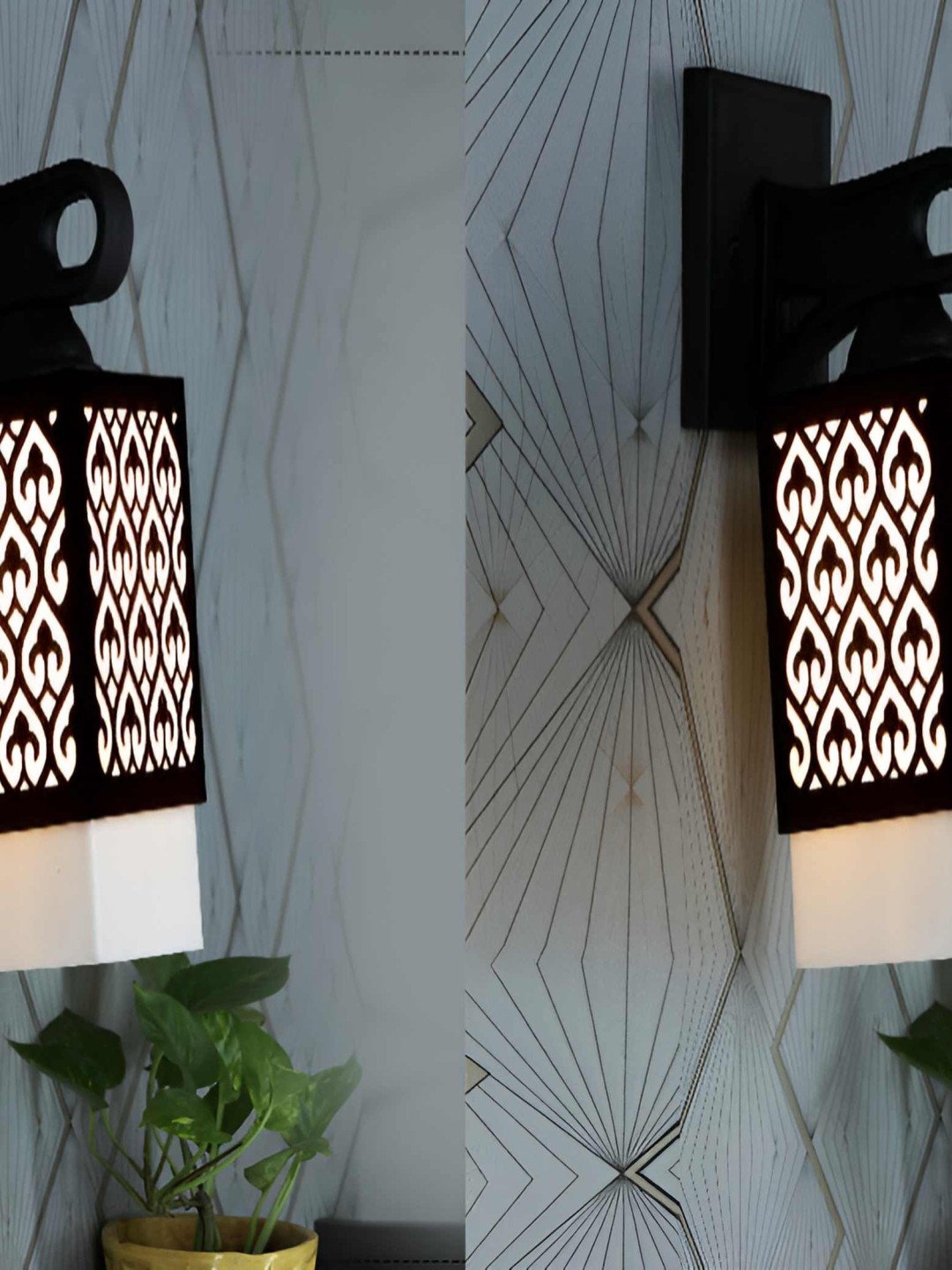 

Afast Black & White 2 Pieces Wooden Textured Square Shaped Wall Lamps