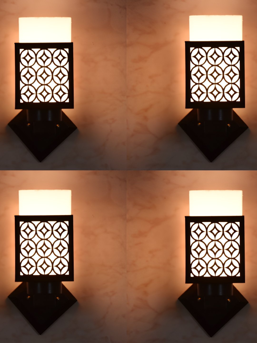 

Afast White & Black 4 Pieces Textured Wooden Square Shaped Wall Lamps