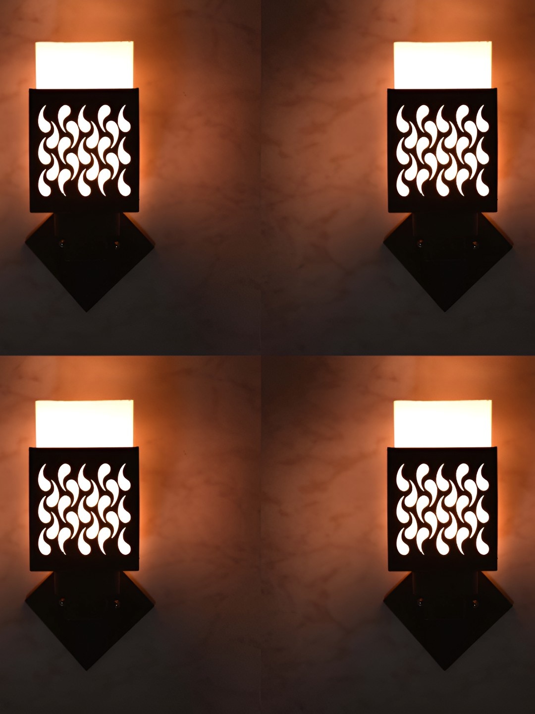

Afast Brown & White 4 Pieces Textured Wooden Traditional Square Shaped Wall Lamp