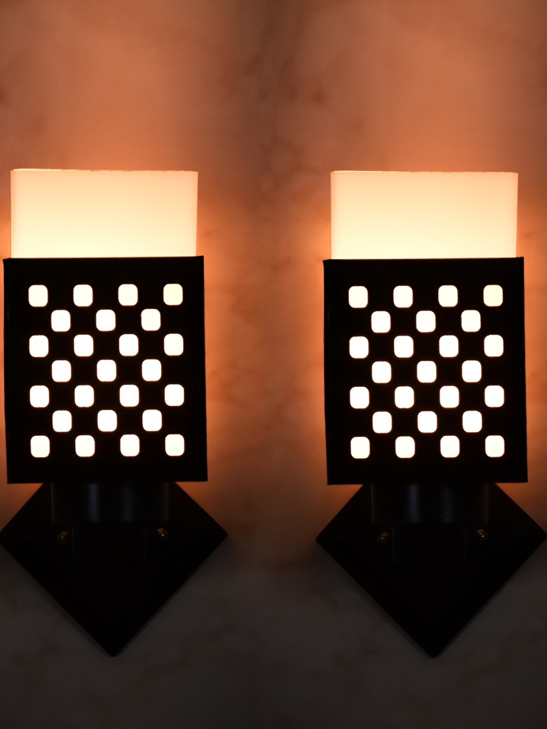 

Afast Black & White 2 Pieces Textured Wooden Square Shaped Wall Lamps