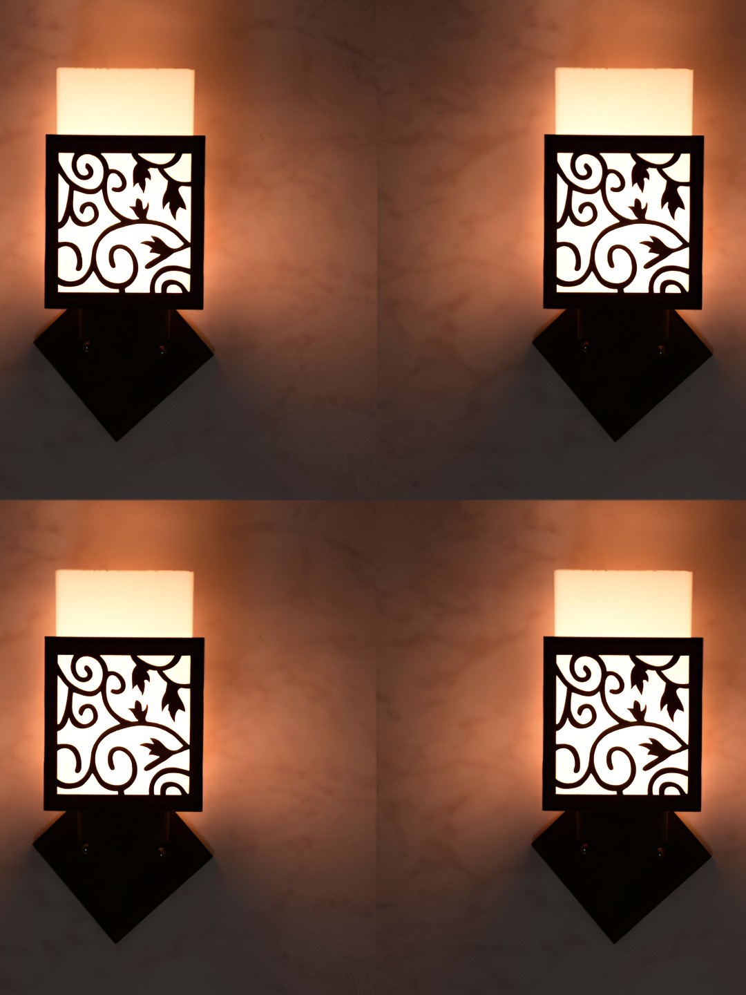 

Afast White & Black 4 Pieces Textured Contemporary Wood Square Shaped Wall Lamps