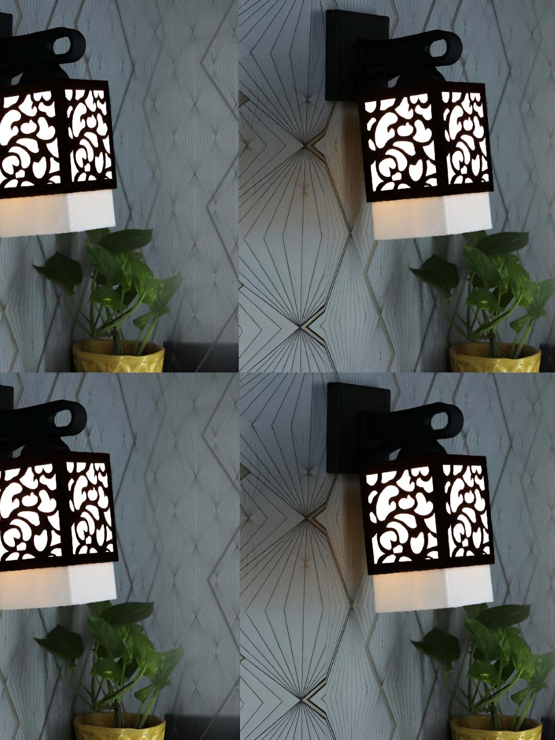 

Afast 4 Pcs Black & White Wooden Traditional Square Shaped Wall Lamps