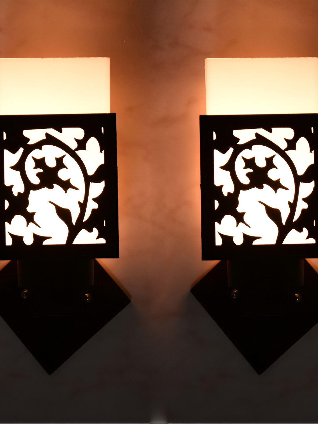 

Afast Black & White 2 Pieces Wooden Textured Traditional Square Wall Lamps