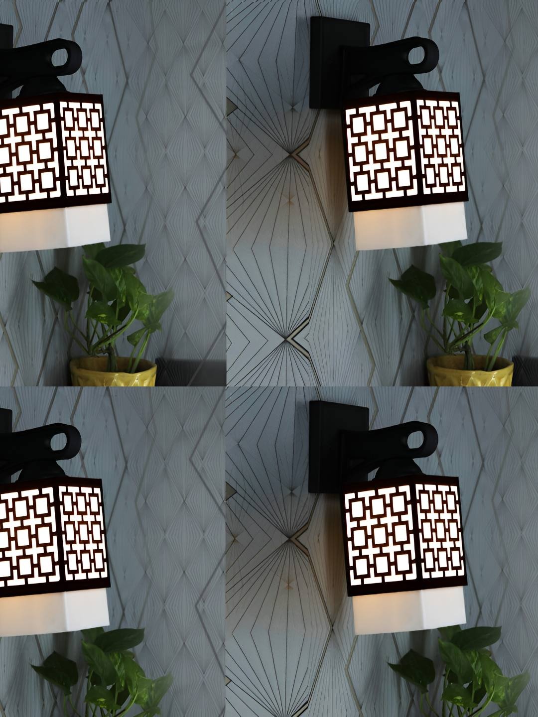 

Afast Black & White 4 Pieces Textured Wood Traditional Square Shaped Wall Lamps