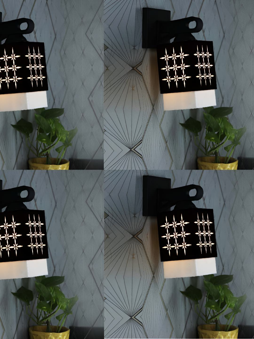

Afast White & Black 4 Pieces Textured Wooden Traditional Square Shaped Wall Lamps
