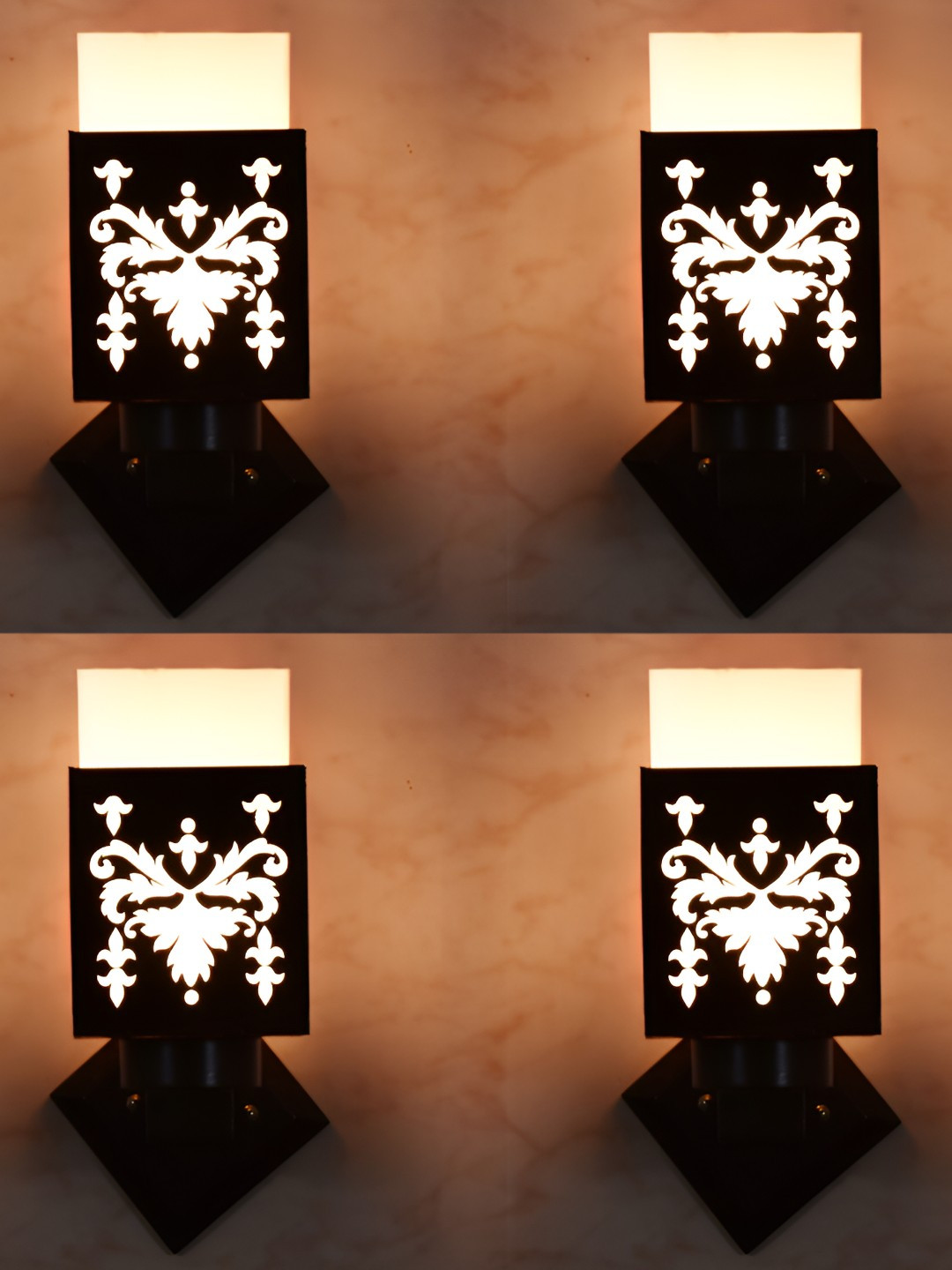 

Afast Black & White 4 Pieces Wooden Traditional Square Shaped Wall Lamps