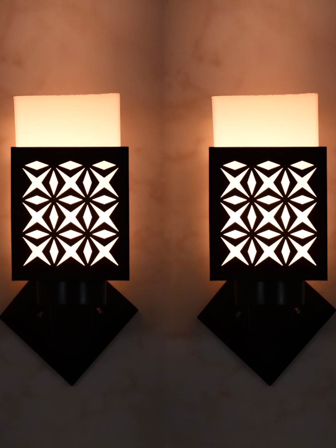 

Afast Brown & White 2 Pieces Wooden Textured Square Wall Lamps