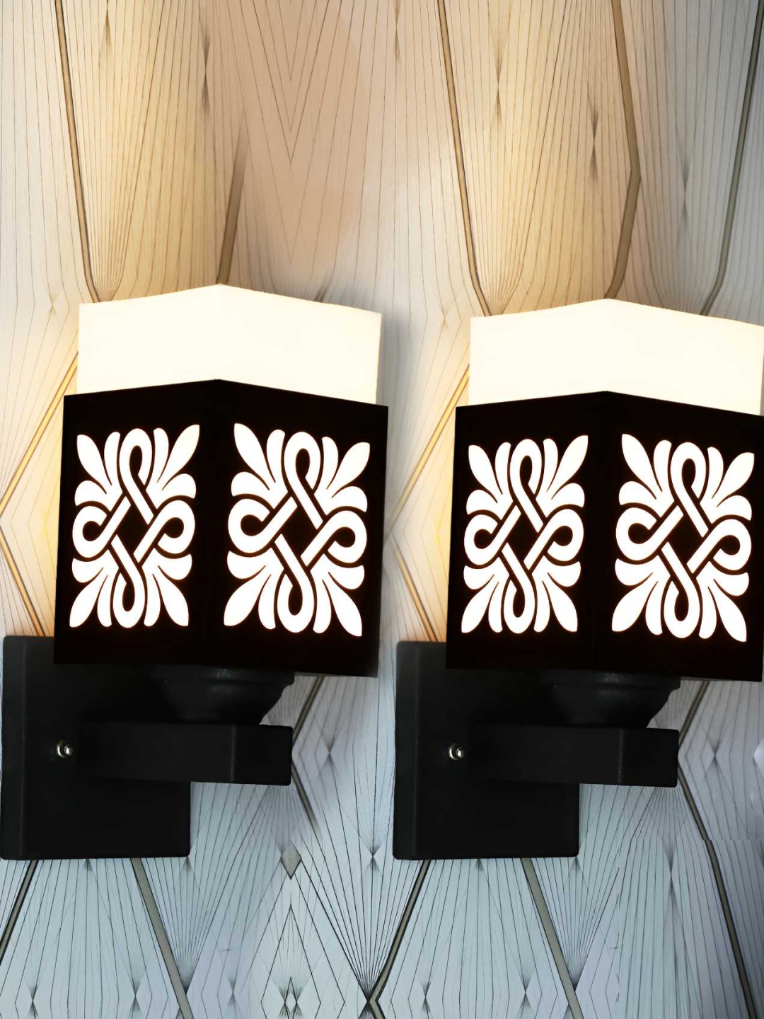 

Afast Black & White 2 Pieces Textured Wooden Square Wall Lamps