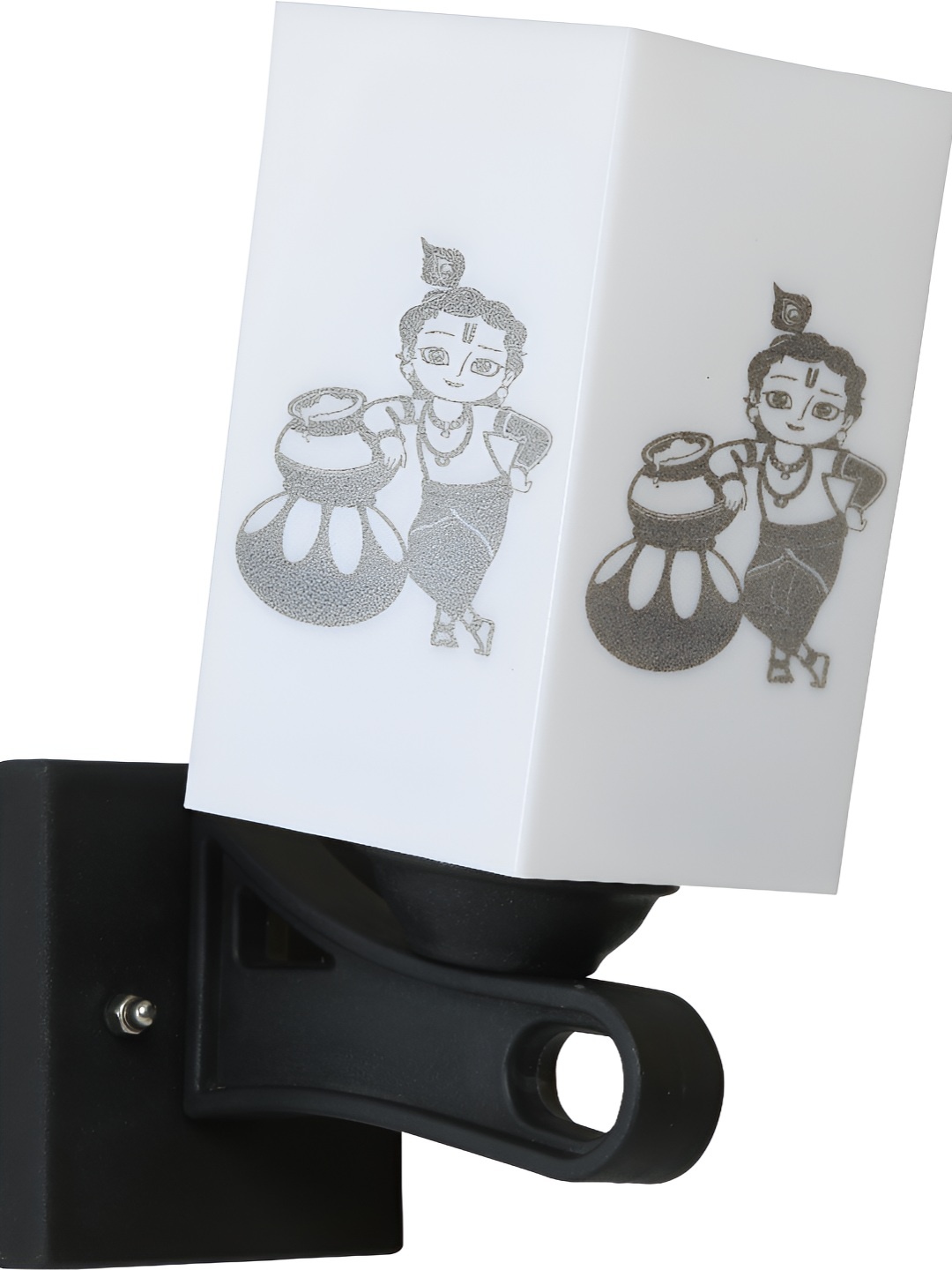 

Afast White & Black Printed Baby Krishna Traditional Square Shaped Wall Lamps