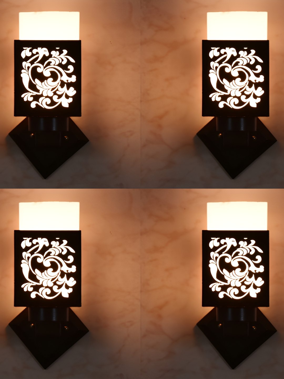 

Afast Black & White 4 Pieces Wooden Textured Traditional Square Wall Lamps