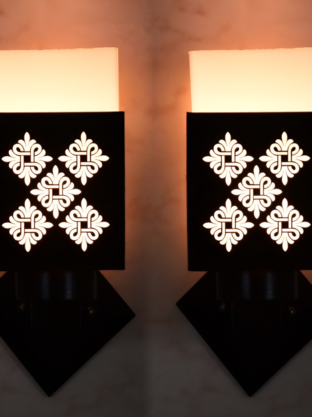 

Afast White & Black 2 Pieces Textured Wooden Square Shaped Wall Lamps