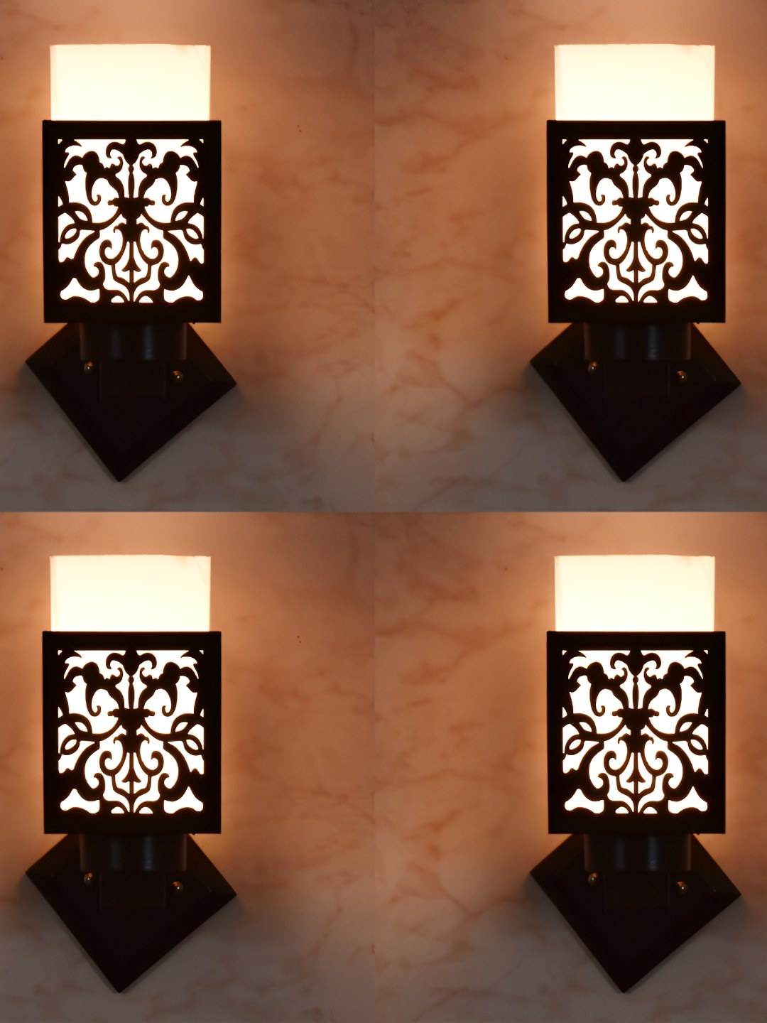 

Afast White & Brown 4 Pieces Square Wooden Textured Wall Lamp