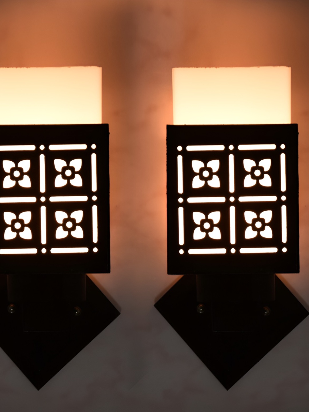 

Afast Black & White 2 Pieces Textured Wooden Square Wall Lamps