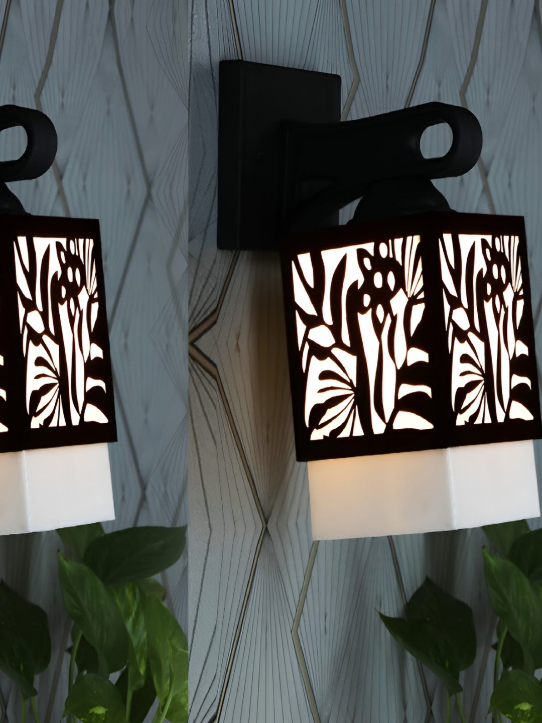 

Afast Black & White 2Pcs Wooden Textured Square Shaped Wall Lamp