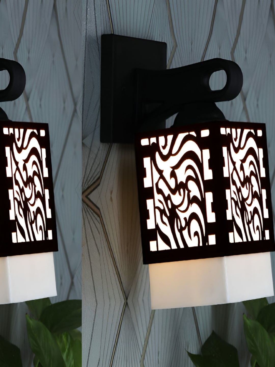 

Afast Black & White 2 Pieces Wooden Textured Traditional Square Wall Lamps