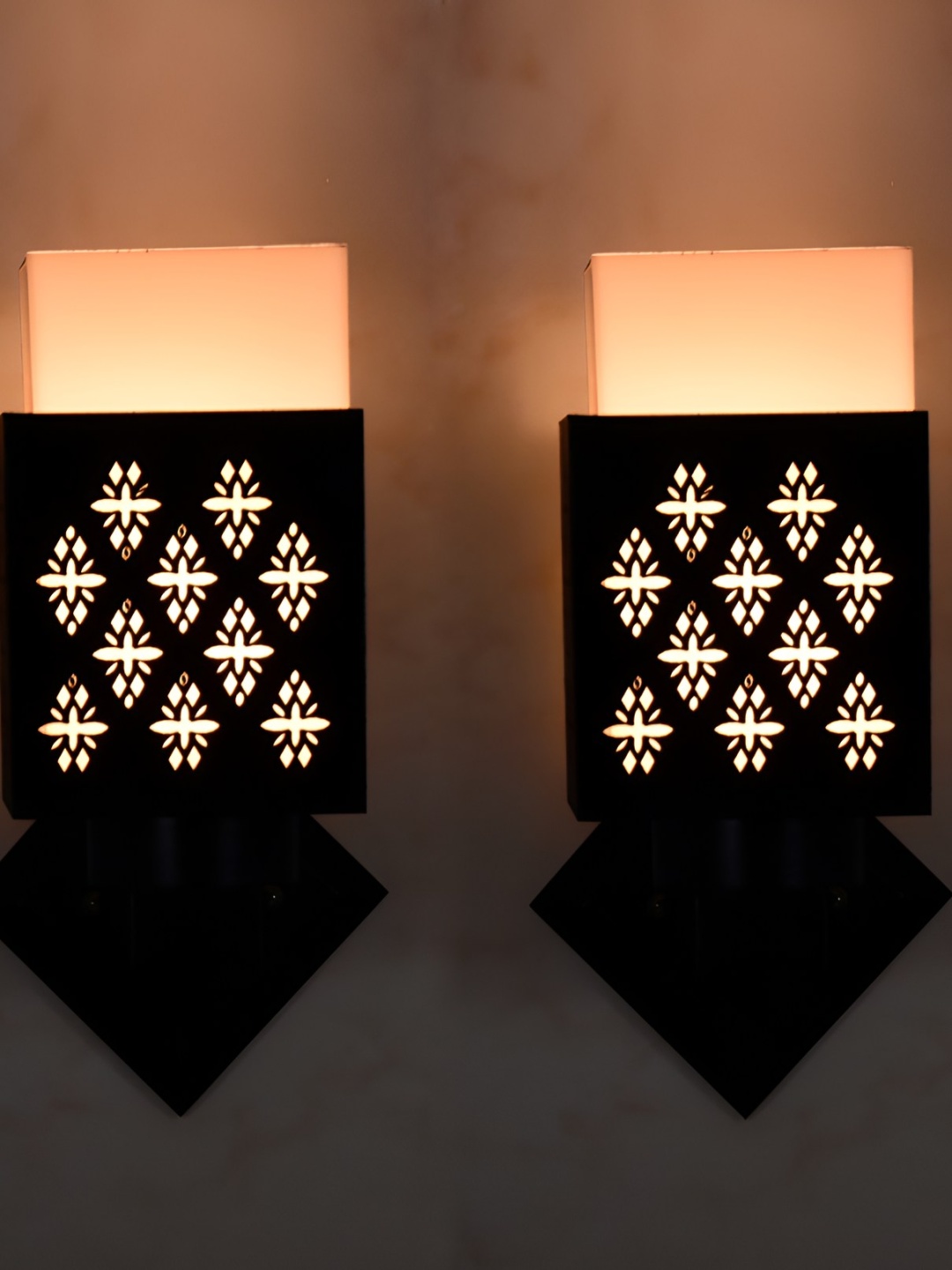 

Afast Black & White 2 Pieces Wooden Textured Traditional Square Wall Lamps