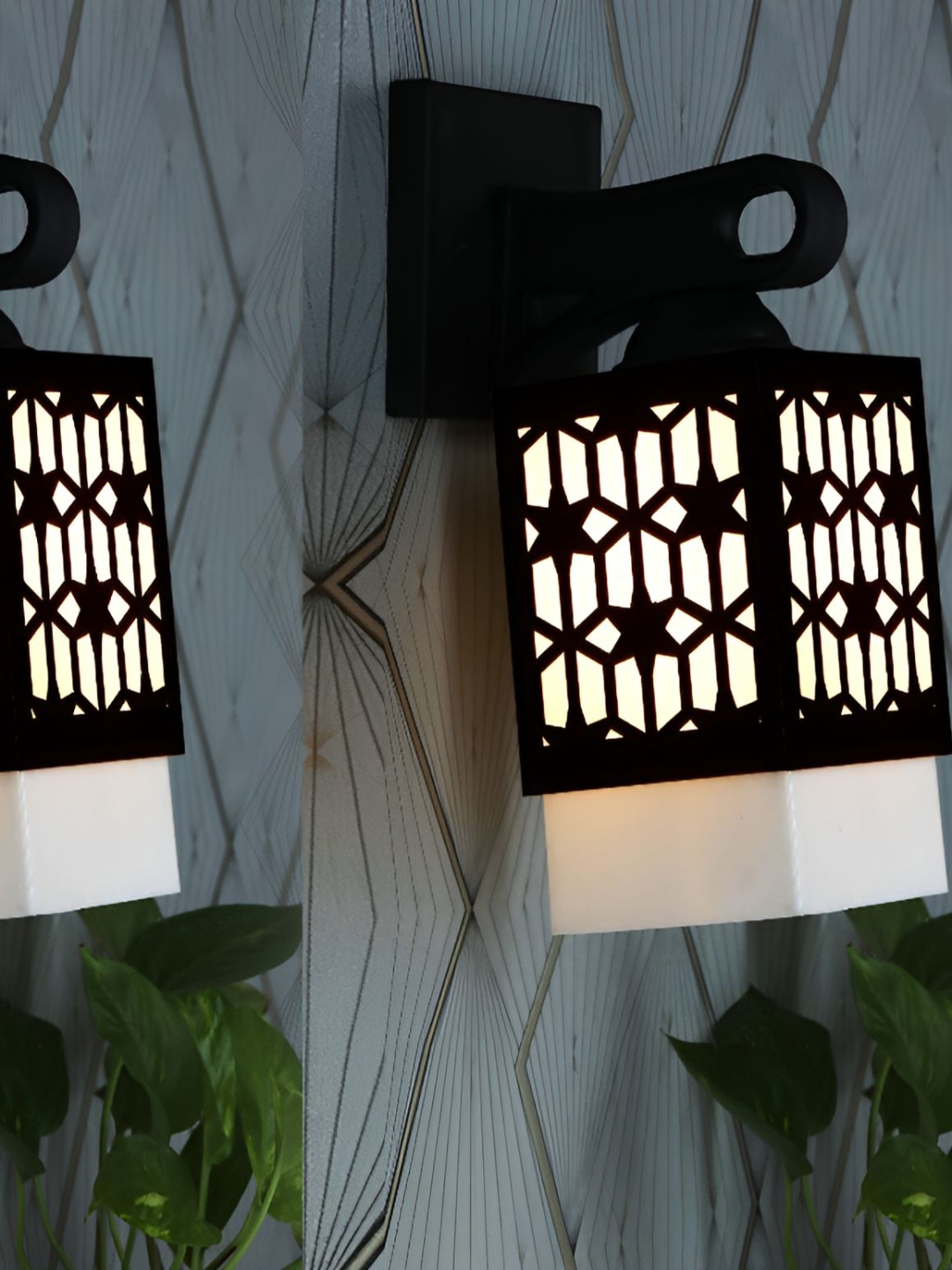 

Afast Black & White 2 Pieces Wooden Textured Square Wall Lamps