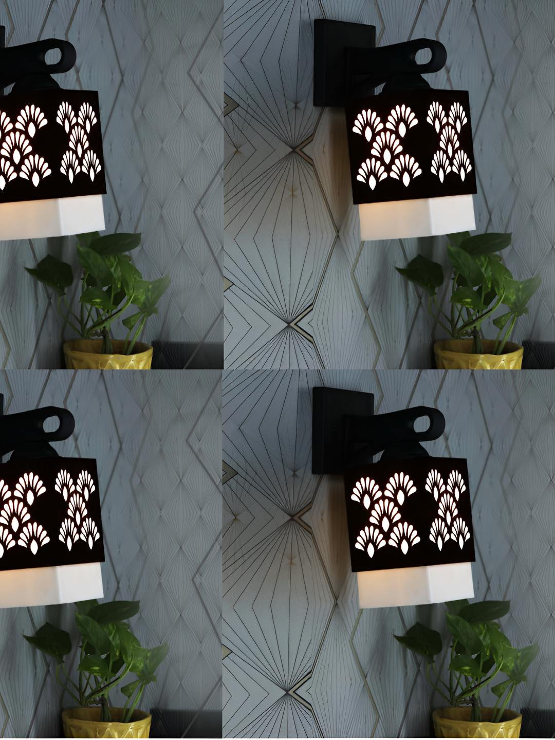 

Afast White & Black 4 Pieces Textured Contemporary Wood Square Shaped Wall Lamps