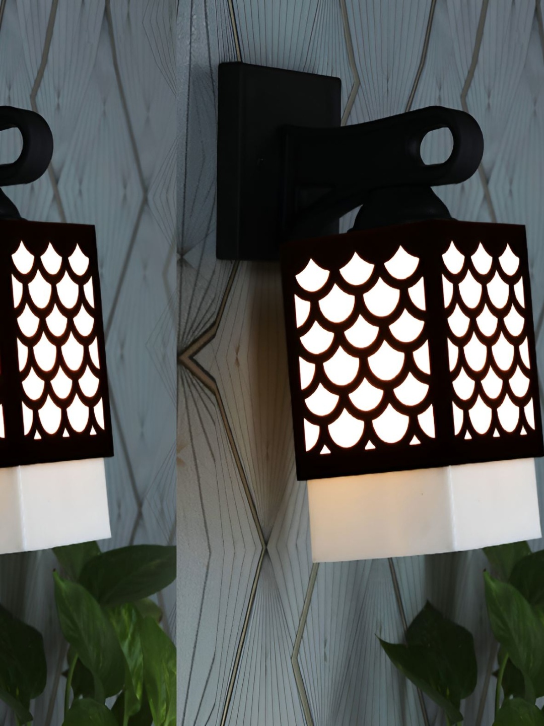 

Afast Black & White 2 Pieces Textured Wooden Square Wall Lamps