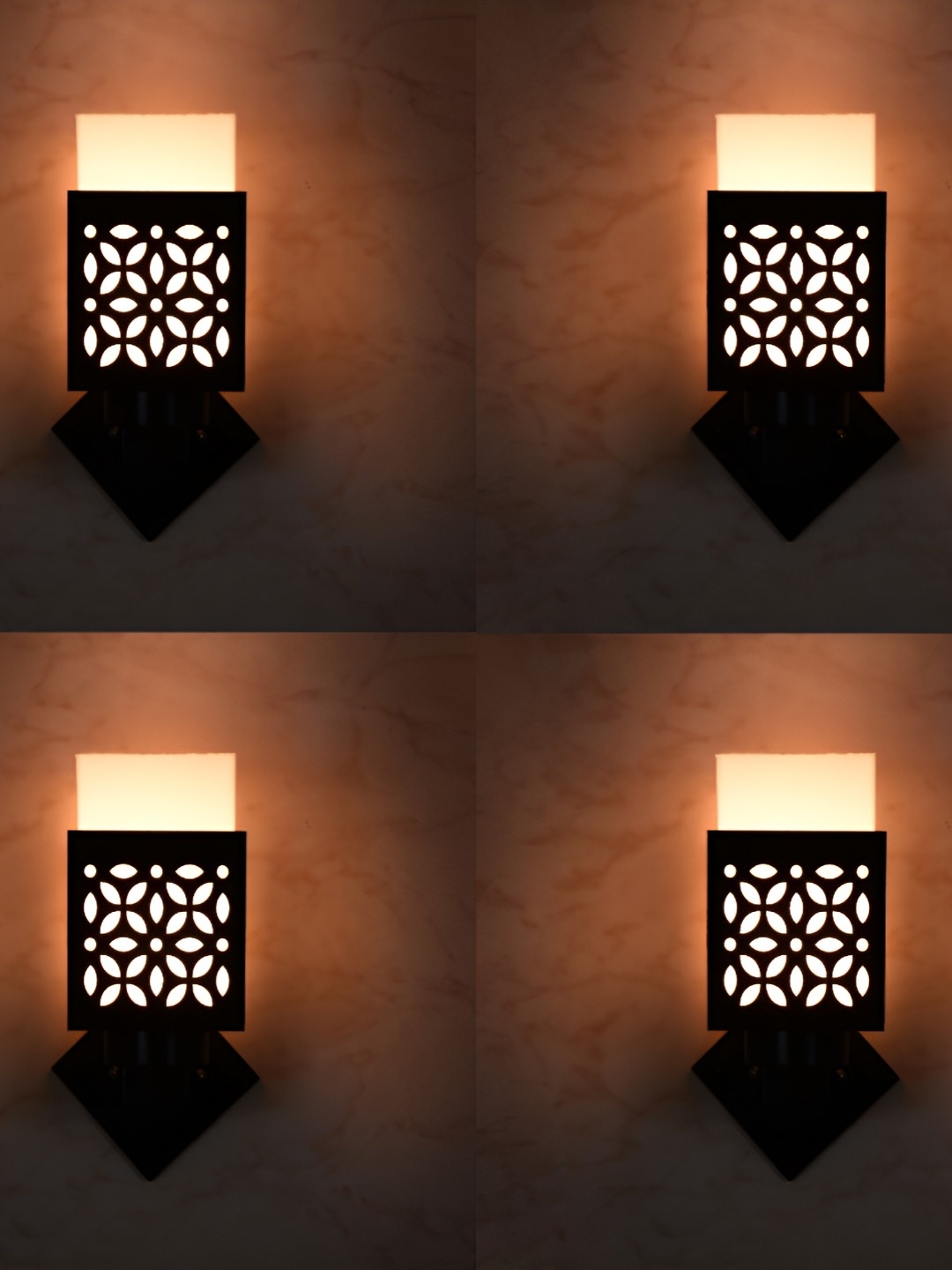 

Afast Brown & White 4 Pieces Textured Wooden Traditional Square Shaped Wall Lamp