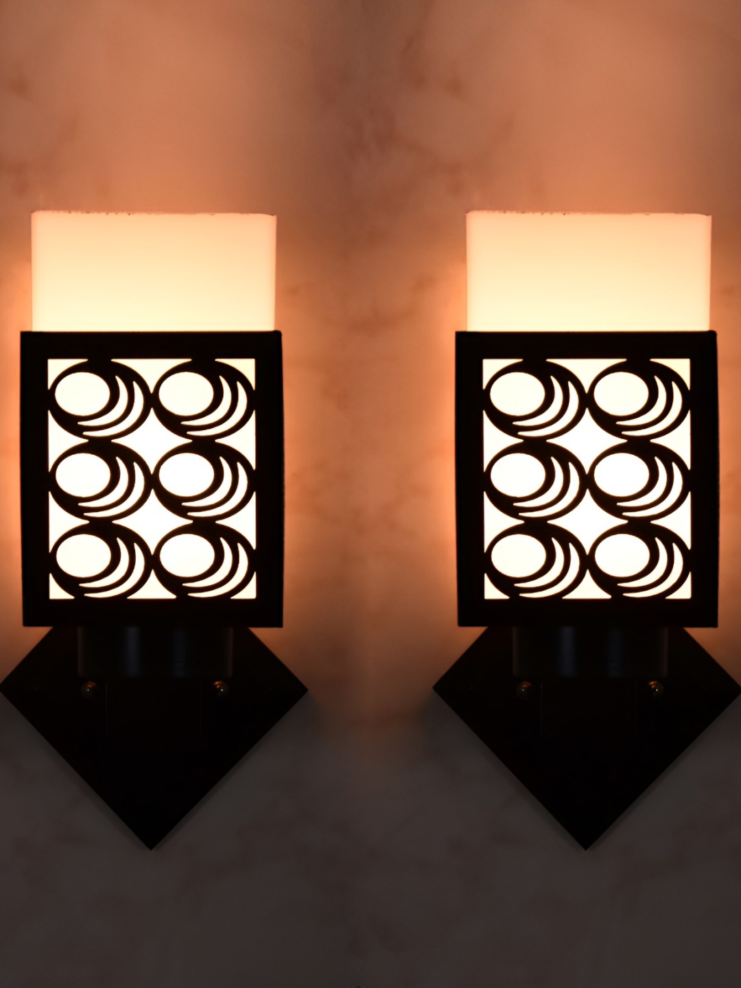 

Afast White & Black 2 Pieces Textured Contemporary Wood Square Shaped Wall Lamps