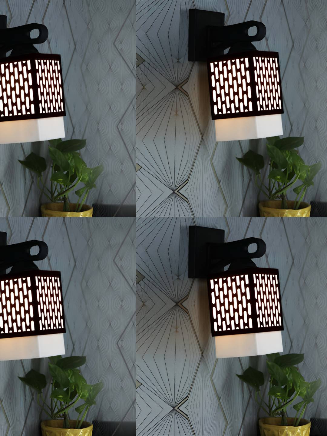 

Afast Black & White 4 Pieces Wood Traditional Square Textured Shaped Wall Lamp